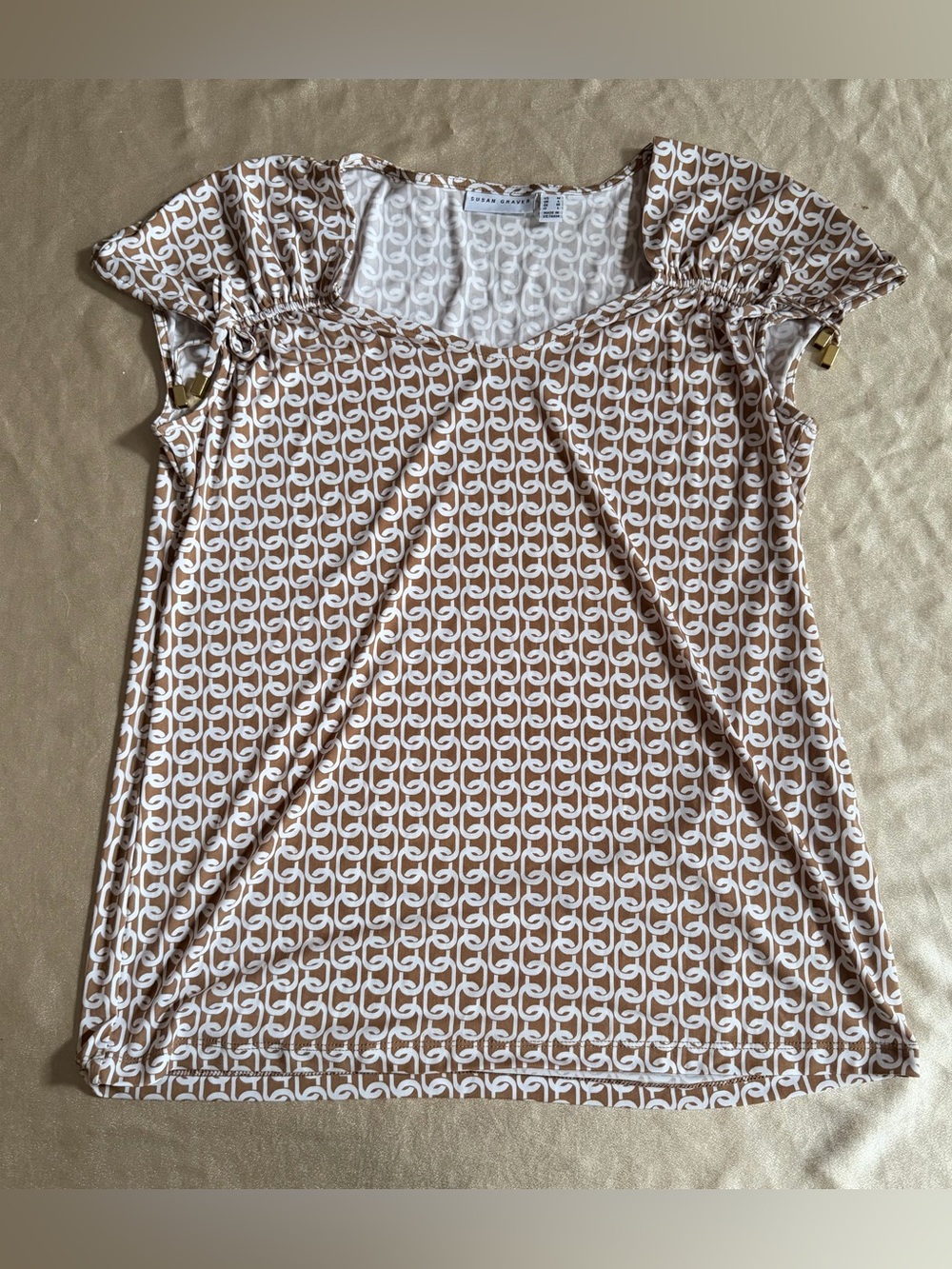 Susan Graver Printed Liquid Knit Cap-Sleeve Top with Tie Detail medium a397426